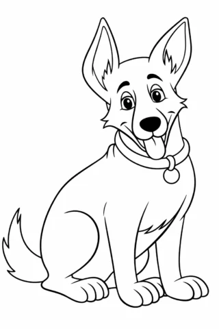 Розмальовки тварин — Веселий песик з нашийником скачати та роздрукувати в форматі А4