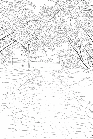 Розмальовки для дівчат — Зимова алея в парку скачати та роздрукувати в форматі А4