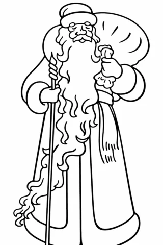 Розмальовки для дівчат — Дід Мороз з мішком подарунків скачати та роздрукувати в форматі А4