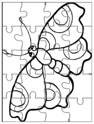 Розвиваючі розмальовки — Метелик з пазлів для дітей скачати та роздрукувати в форматі А4