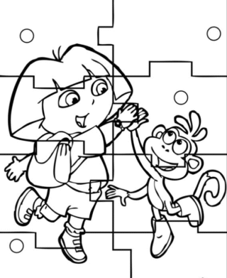 Розвиваючі розмальовки — Дора і Черевик-пазл скачати та роздрукувати в форматі А4
