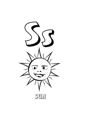 Розвиваючі розмальовки Буква S та сонце (sun) — скачати та роздрукувати в форматі А4