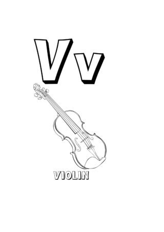 Розвиваючі розмальовки Буква V та скрипка (violin) — скачати та роздрукувати в форматі А4