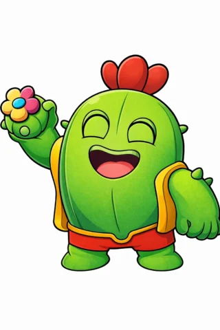 Малюнки з персонажами із мультфільмів — Спайк з Бравл Старс скачати та роздрукувати в форматі А4