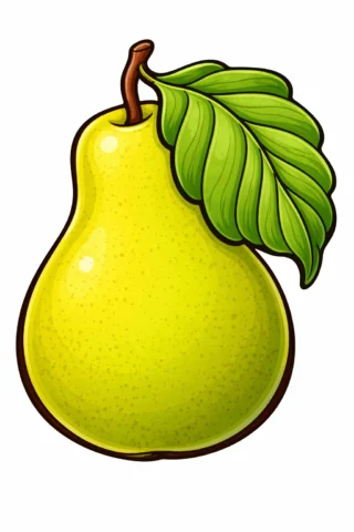 Малюнки для дітей Груша з листочком скачати та роздрукувати в форматі А4