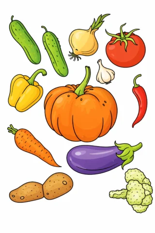 Малюнки для дітей Овочі з городу скачати та роздрукувати в форматі А4