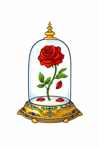 Малюнки Дісней Чарівна троянда з Красуні та Чудовиська — скачати та роздрукувати в форматі А4