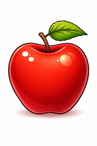 Малюнок для дітей Яблуко з листочком скачати та роздрукувати в форматі А4