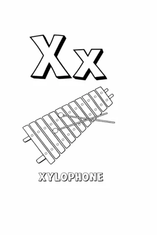 Розвиваючі розмальовки Буква X та ксилофон (xylophone) — скачати та роздрукувати в форматі А4