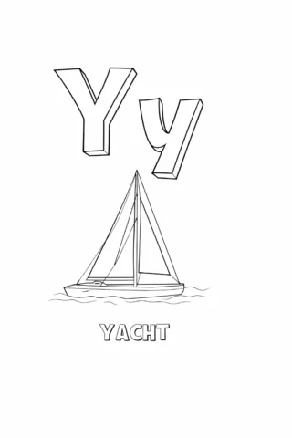 Розвиваючі розмальовки Буква Y та яхта (yacht) — скачати та роздрукувати в форматі А4