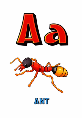 Розвиваючі малюнки Буква A та мураха (ant) — скачати та роздрукувати в форматі А4