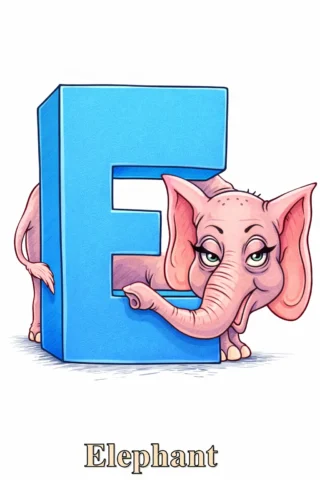 Розвиваючі розмальовки Буква E та слон (elephant) — скачати та роздрукувати в форматі А4