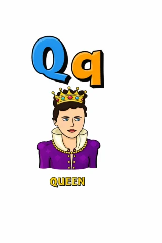 Розвиваючі малюнки Буква Q та королева (queen) — скачати та роздрукувати в форматі А4