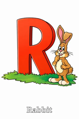 Розвиваючі розмальовки Буква R та кролик (rabbit) — скачати та роздрукувати в форматі А4