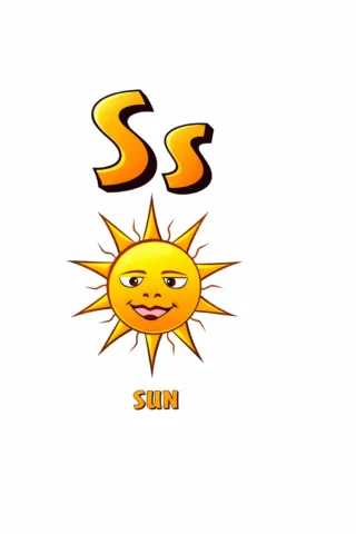 Розвиваючі розмальовки Буква S та сонце (sun) — скачати та роздрукувати в форматі А4