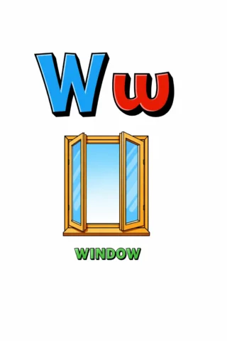 Розвиваючі малюнки Буква W та вікно (window) — скачати та роздрукувати в форматі А4