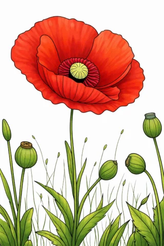 Розвиваючі малюнки — Мак на лузі скачати та роздрукувати в форматі А4