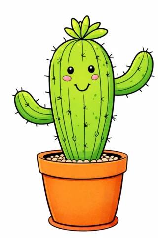 Розвиваючі розмальовки — Усміхнений кактус у горщику скачати та роздрукувати в форматі А4