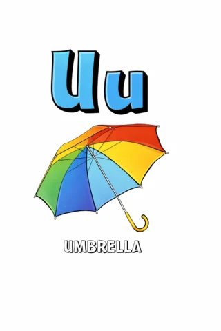 Розвиваючі розмальовки Буква U та парасолька (umbrella) — скачати та роздрукувати в форматі А4