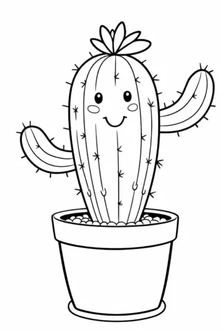 Розвиваючі розмальовки — Усміхнений кактус у горщику скачати та роздрукувати в форматі А4