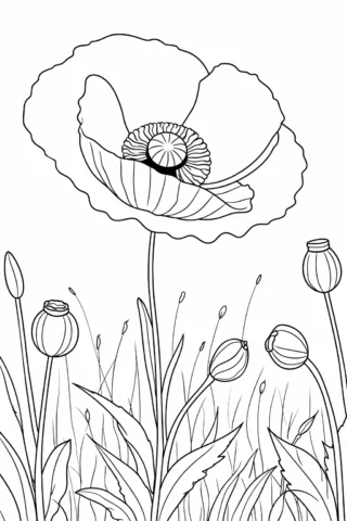 Розвиваючі розмальовки — Мак на лузі скачати та роздрукувати в форматі А4