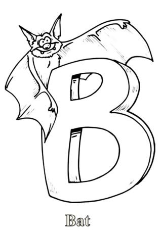 Розвиваючі розмальовки Буква B та кажан (bat) — скачати та роздрукувати в форматі А4