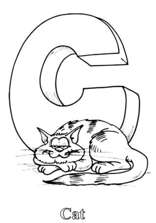 Розвиваючі розмальовки Буква C та кіт (cat) — скачати та роздрукувати в форматі А4