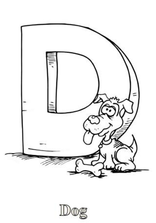 Розвиваючі розмальовки Буква D та собака (dog) — скачати та роздрукувати в форматі А4