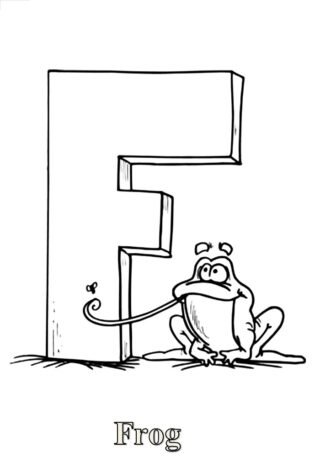 Розвиваючі розмальовки Буква F та жаба (frog) — скачати та роздрукувати в форматі А4