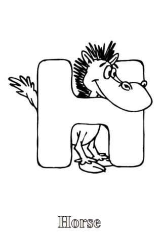 Розвиваючі розмальовки Буква H та кінь (horse) — скачати та роздрукувати в форматі А4