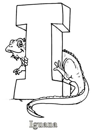 Розвиваючі розмальовки Буква I та ігуана (iguana) — скачати та роздрукувати в форматі А4