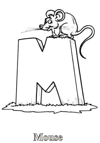 Розвиваючі розмальовки Буква M та мишка (mouse) — скачати та роздрукувати в форматі А4