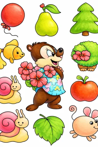 Малюнки дісней Веселі персонажі та предмети скачати та роздрукувати в форматі А4