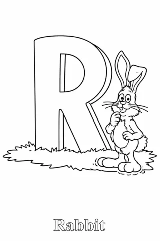 Розвиваючі розмальовки Буква R та кролик (rabbit) — скачати та роздрукувати в форматі А4