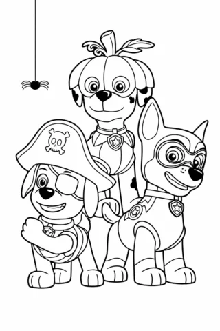 Розмальовки з персонажами із мультфільмів Щенячий патруль на Хелловін скачати та роздрукувати в форматі А4