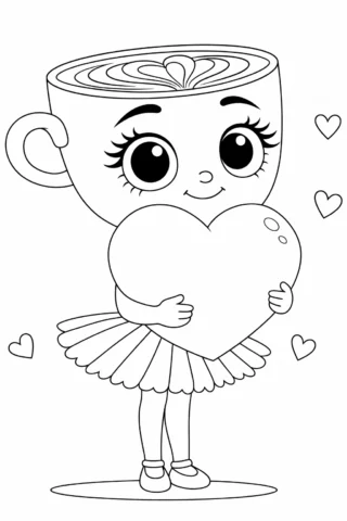 Розмальовки для дівчат Балерина Капучино із серцем скачати та роздрукувати в форматі А4
