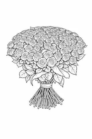 Розмальовки до свят: святковий букет троянд скачати та роздрукувати в форматі А4