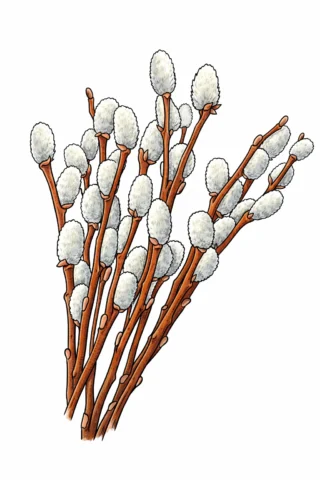 Малюнки до свят: гілочки верби до Вербної неділі скачати та роздрукувати в форматі А4