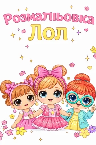 Малюнки ЛОЛ: Милі ляльки LOL з великими очима та зачісками скачати та роздрукувати в форматі А4