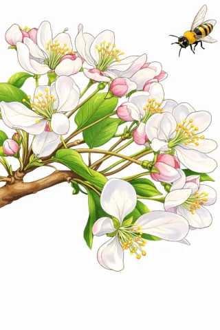 Малюнки пори року: Цвітіння яблуні навесні скачати та роздрукувати в форматі А4