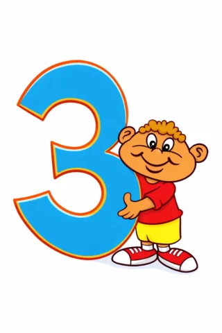 Розвиваючі розмальовки цифра 3 з веселим хлопчиком скачати та роздрукувати в форматі А4