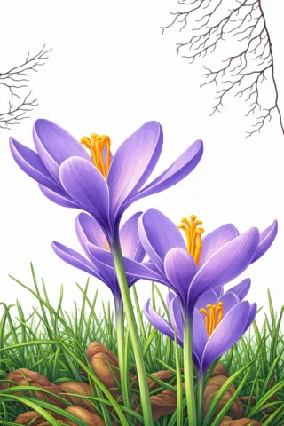 Малюнки пори року: Весняне пробудження первоцвітів скачати та роздрукувати в форматі А4