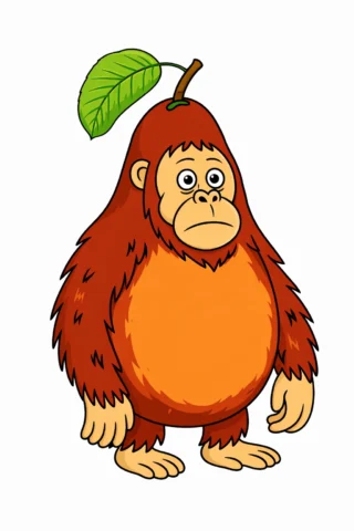 Малюнок для дорослих: кумедний орангутанг з грушею, скачати та роздрукувати в форматі А4