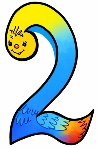 Розвиваючі розмальовки цифра 2 з милим лебедиком скачати та роздрукувати в форматі А4