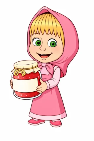 Малюнки з персонажами із мультфільмів Маша з банкою варення скачати та роздрукувати в форматі А4