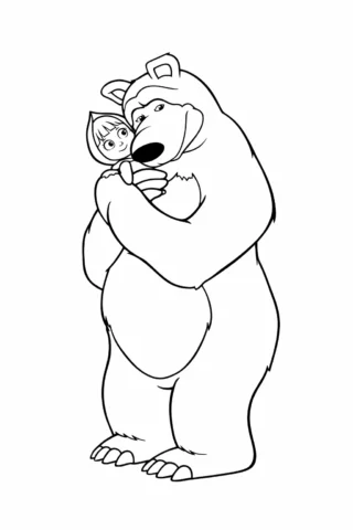 Розмальовки з персонажами із мультфільмів Маша та Ведмідь в обіймах скачати та роздрукувати в форматі А4
