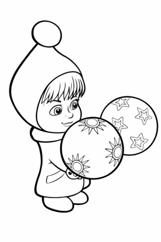 Розмальовки з персонажами із мультфільмів Маша з ялинковими кулями скачати та роздрукувати в форматі А4