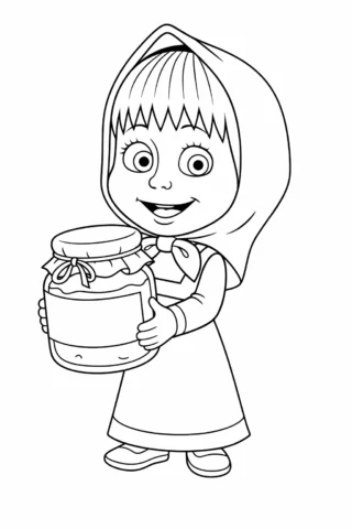 Розмальовки з персонажами із мультфільмів Маша з банкою варення скачати та роздрукувати в форматі А4