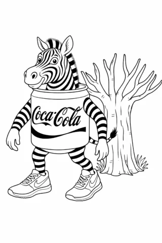Розмальовки для дорослих: кумедна зебра в креативному образі біля дерева, скачати та роздрукувати в форматі А4