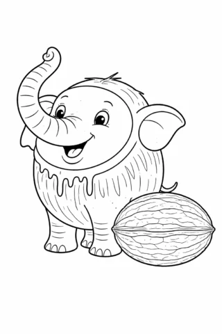 Розмальовки для дорослих: кумедний слоненя з великим горіхом, скачати та роздрукувати в форматі А4